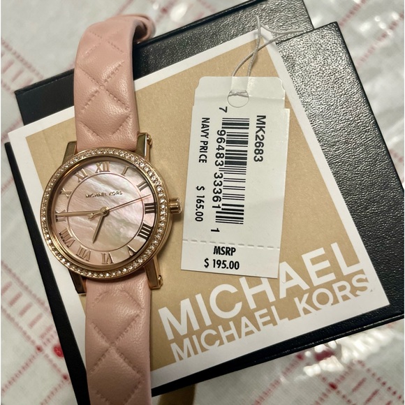 Michael Kors Women's Petite Norie Pink Leather Watch MK2683 - Picture 12 of 14